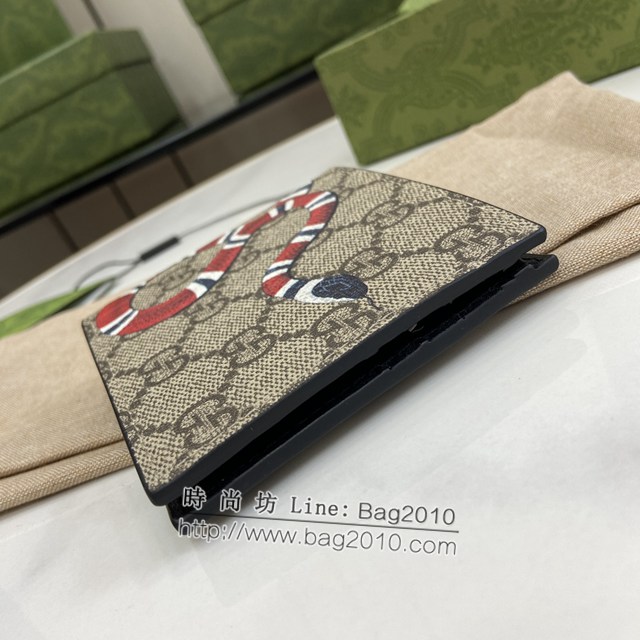 Gucci專櫃古馳最新款珊瑚蛇印花GG Supreme帆布錢包男士短夾 jh2243型號：451268
